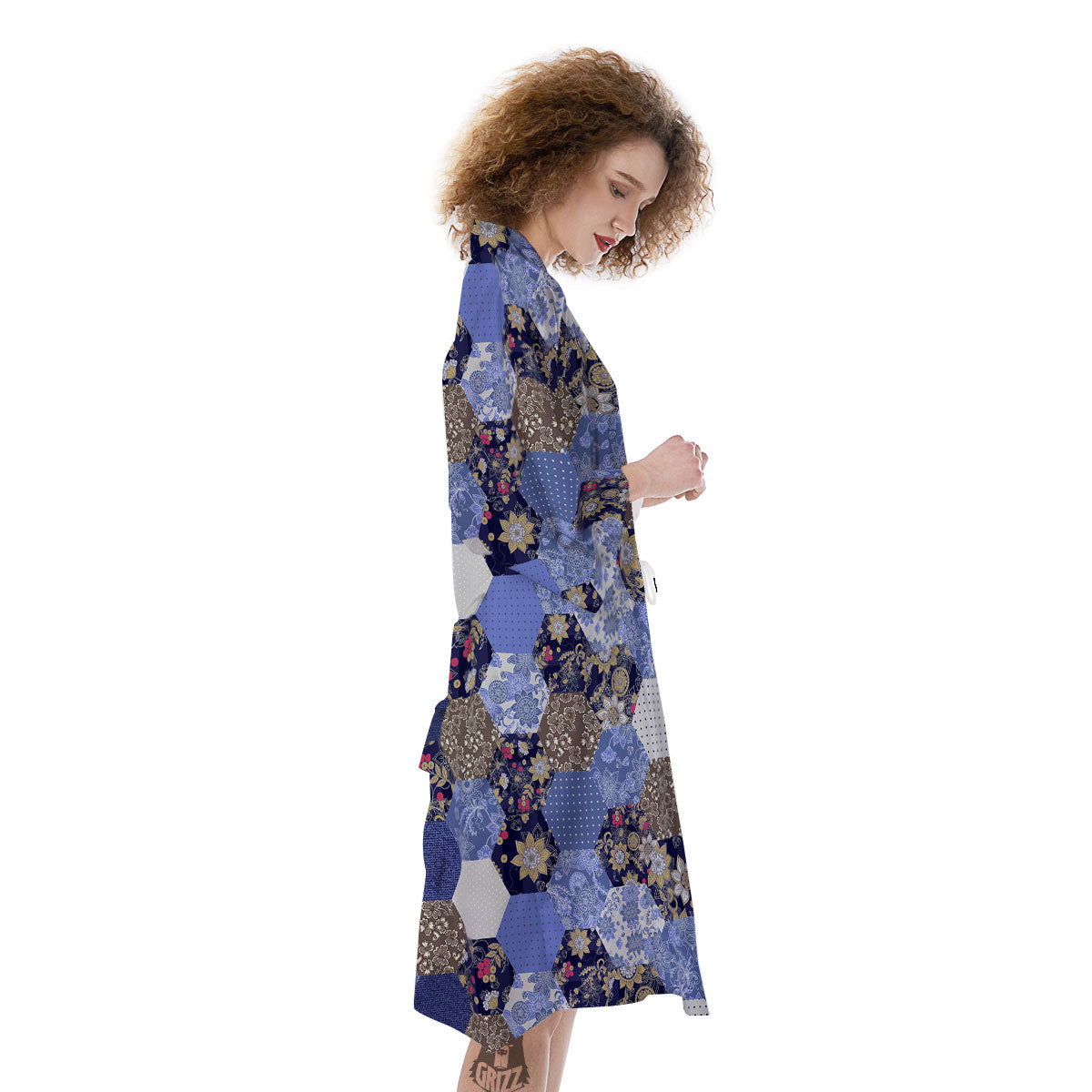 Patchwork Denim And Plaid Print Pattern Kimono-grizzshop