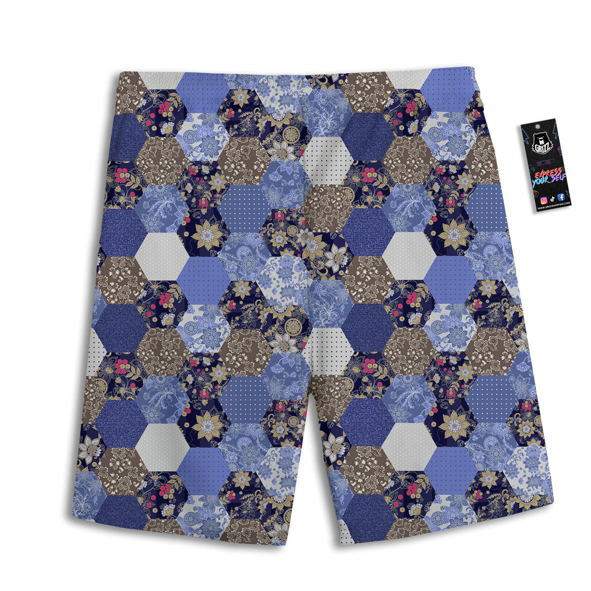 Patchwork Denim And Plaid Print Pattern Men's Athletic Shorts