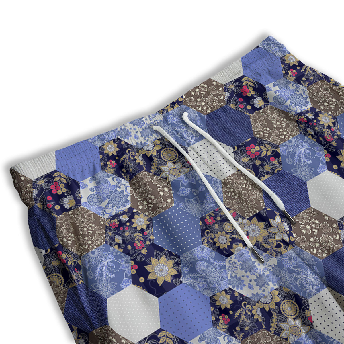 Patchwork Denim And Plaid Print Pattern Men's Athletic Shorts
