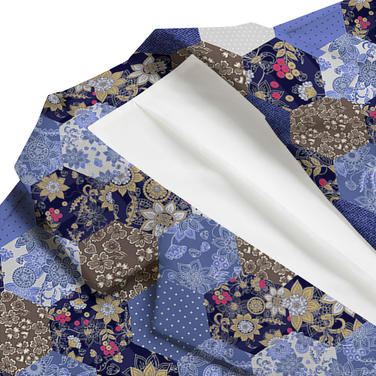 Patchwork Denim And Plaid Print Pattern Men's Blazer-grizzshop
