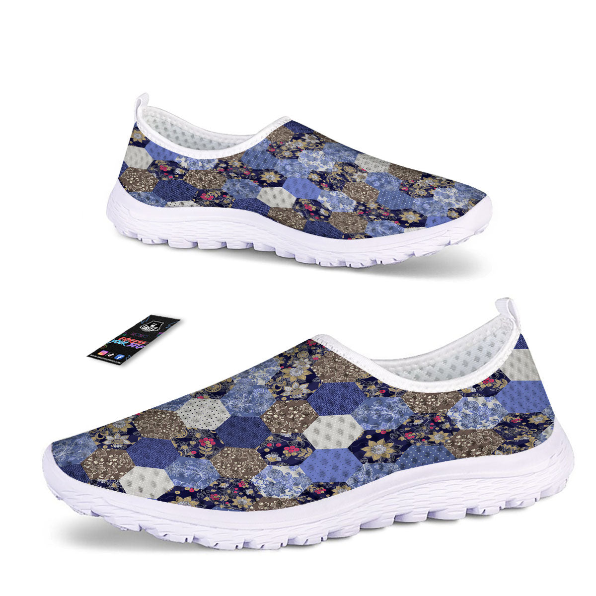 Patchwork Denim And Plaid Print Pattern Nurse Shoes-grizzshop