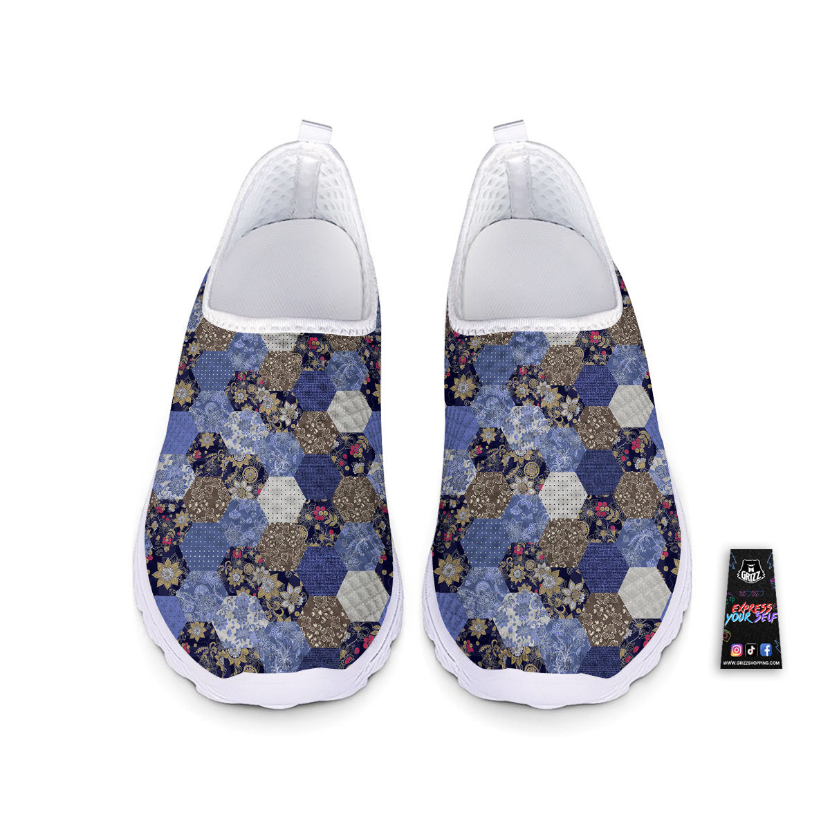 Patchwork Denim And Plaid Print Pattern Nurse Shoes-grizzshop
