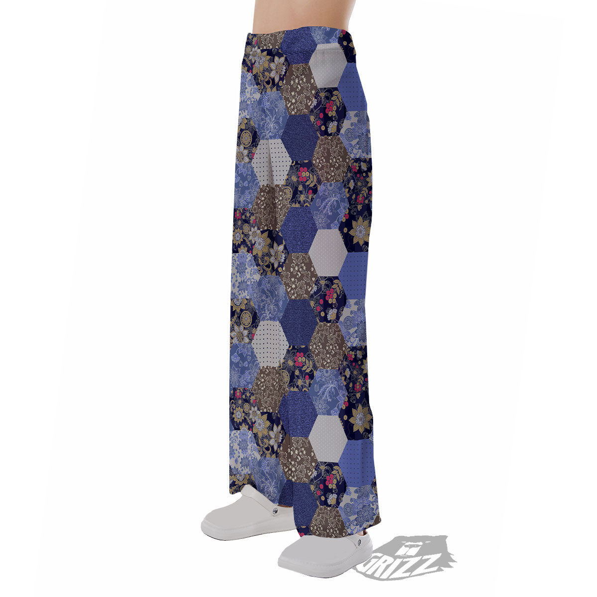 Patchwork Denim And Plaid Print Pattern Pajama Pants-grizzshop
