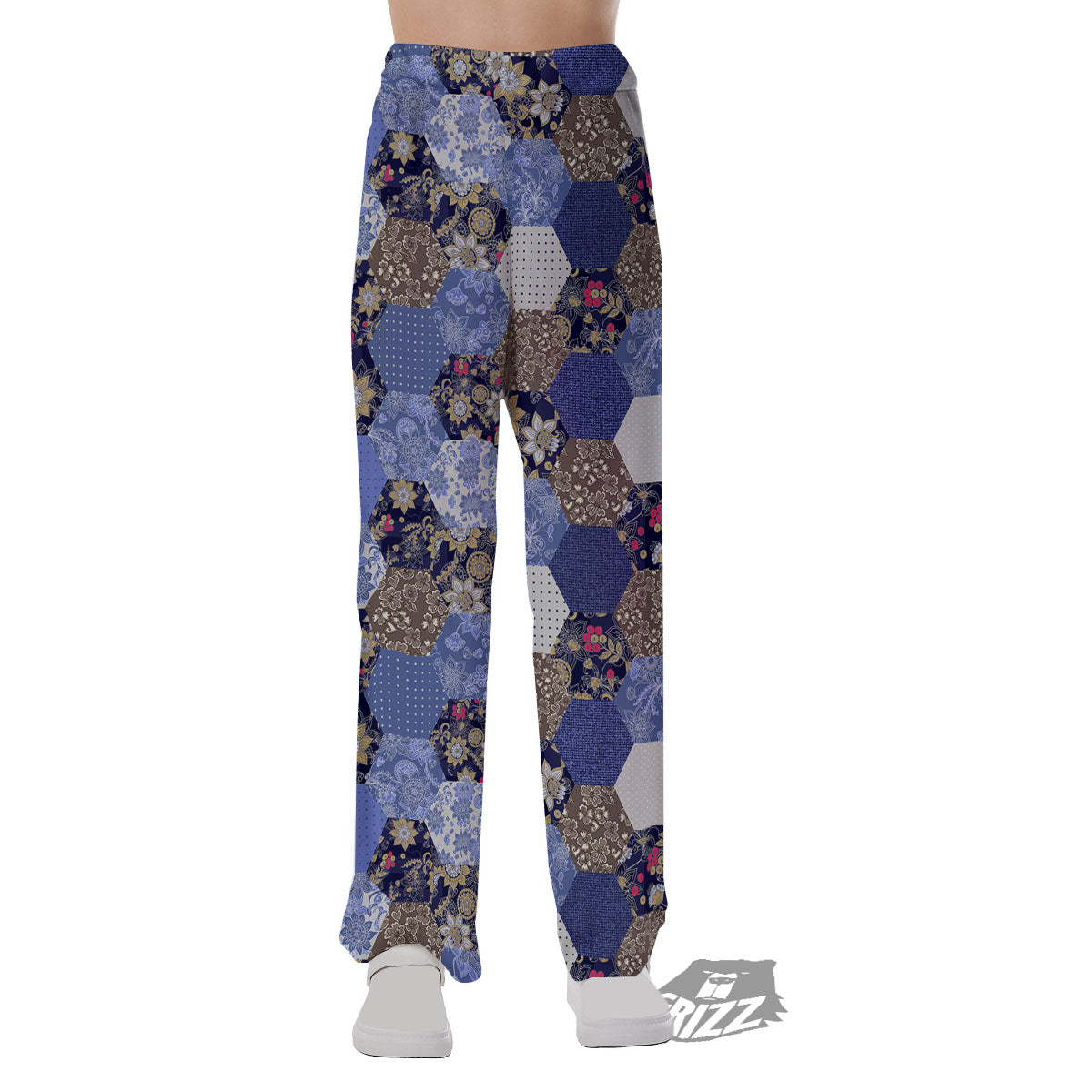 Patchwork Denim And Plaid Print Pattern Pajama Pants-grizzshop