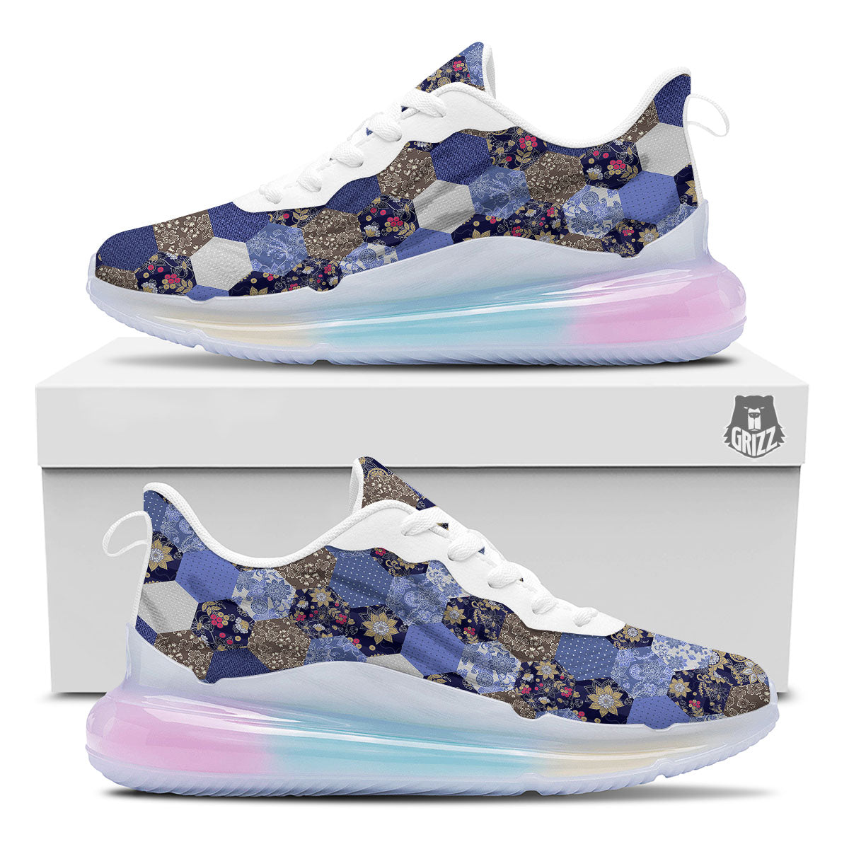 Patchwork Denim And Plaid Print Pattern Running Sneakers-grizzshop