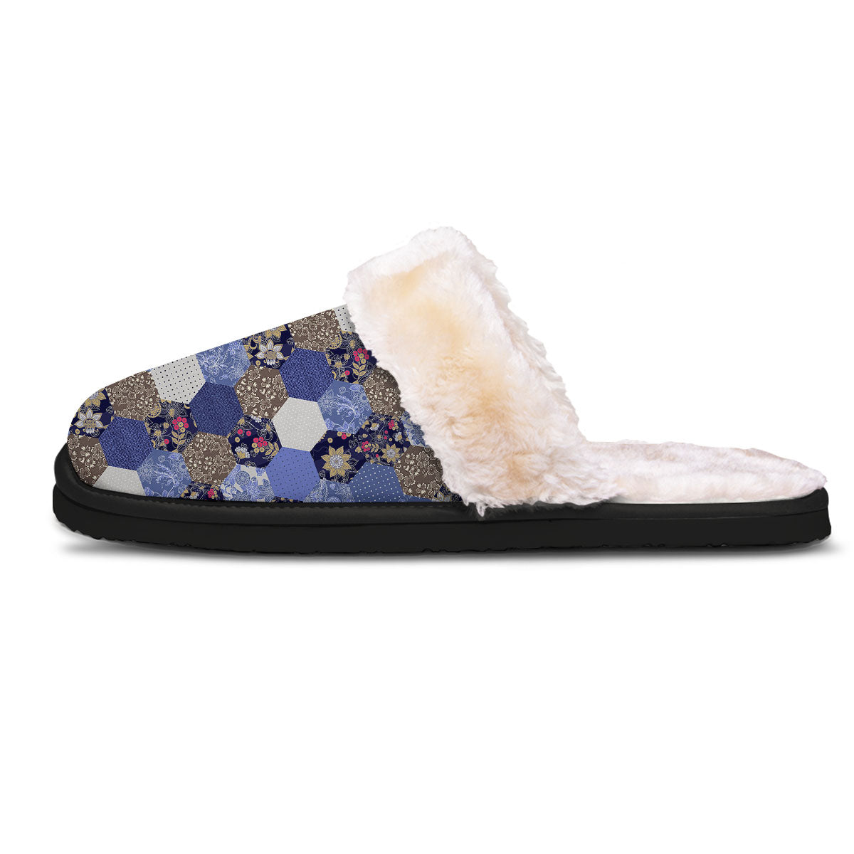 Patchwork Denim And Plaid Print Pattern Slippers-grizzshop