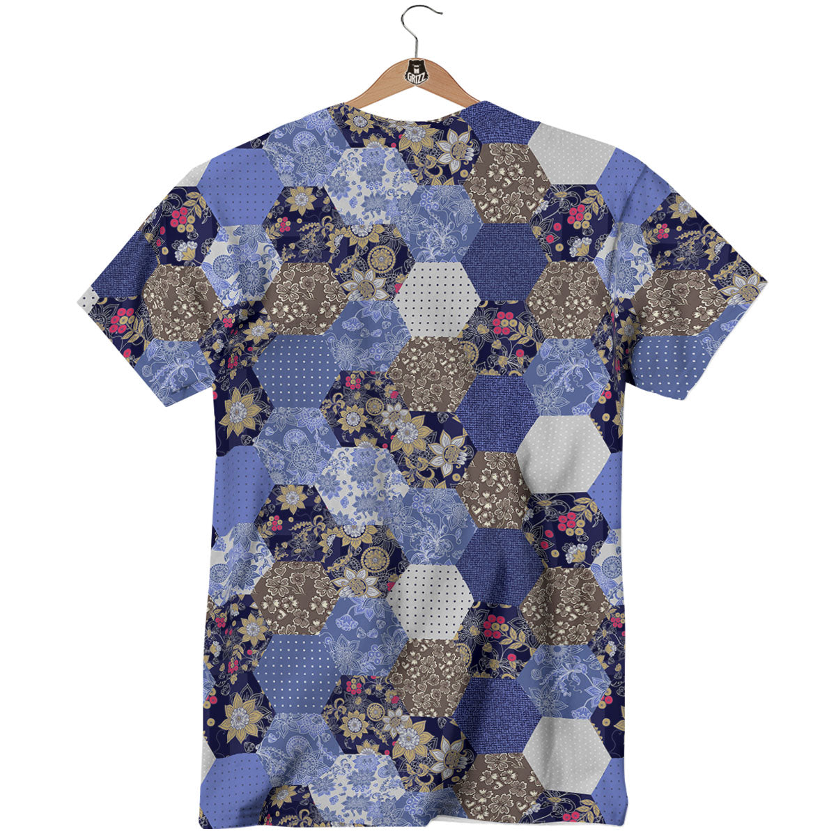 Patchwork Denim And Plaid Print Pattern T-Shirt-grizzshop
