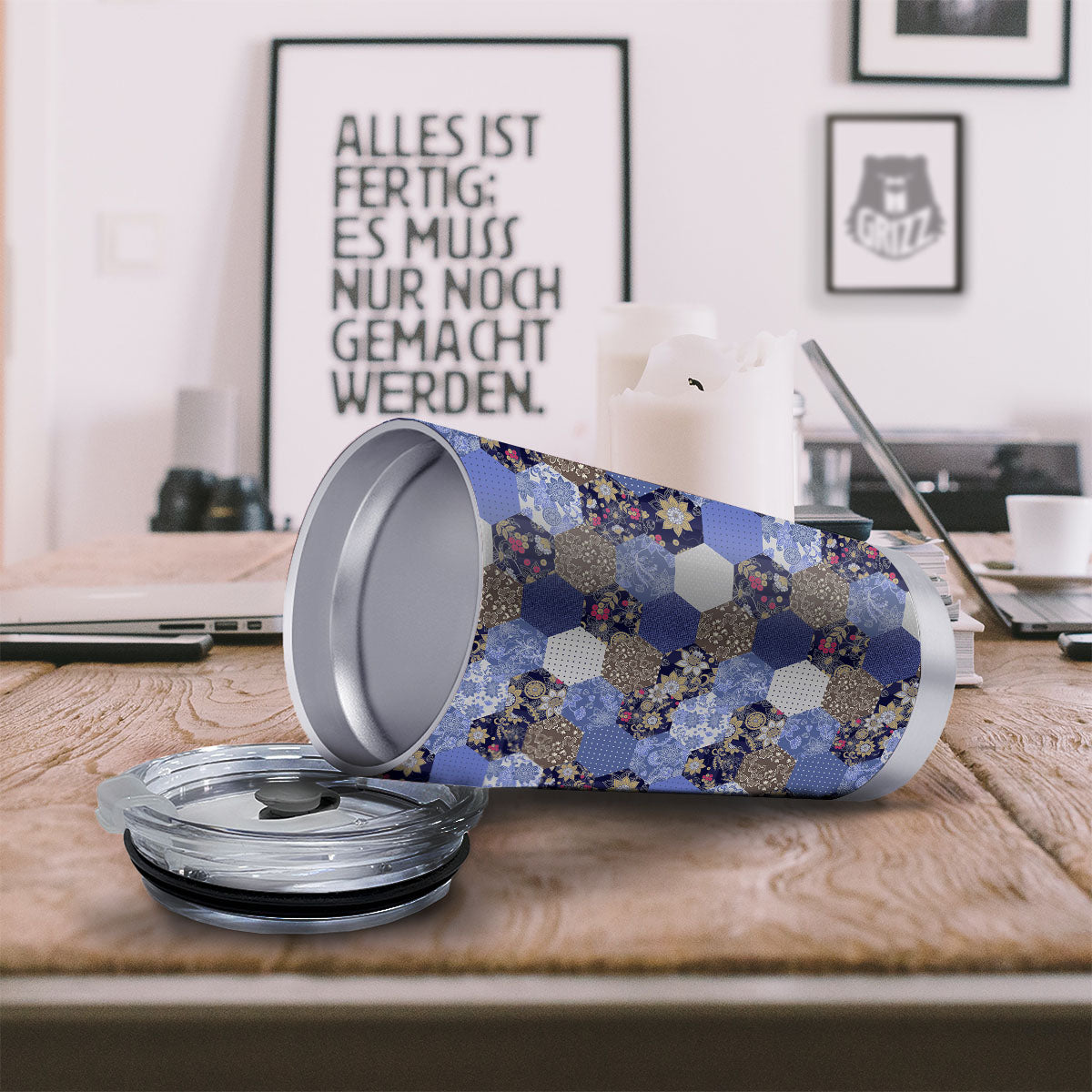 Patchwork Denim And Plaid Print Pattern Tumbler-grizzshop