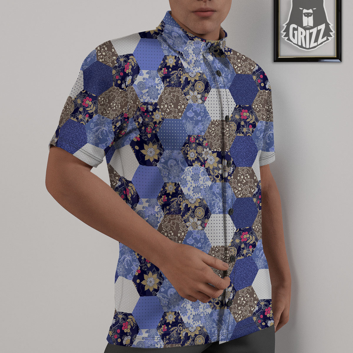 Patchwork Denim And Plaid Print Pattern Untucked Shirts-grizzshop