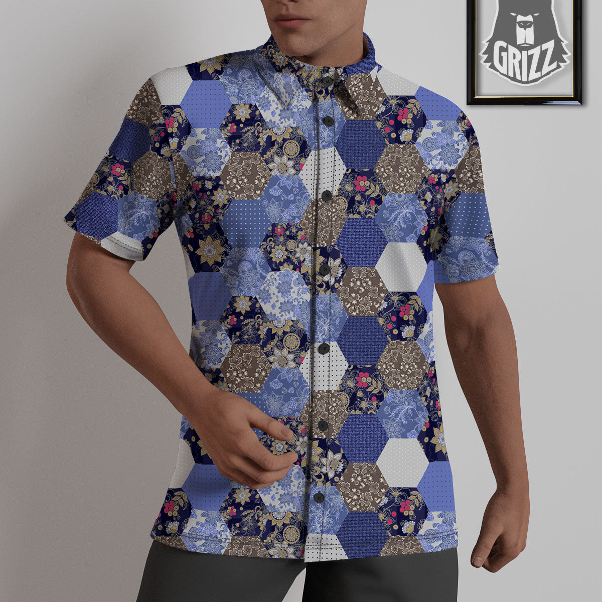 Patchwork Denim And Plaid Print Pattern Untucked Shirts-grizzshop