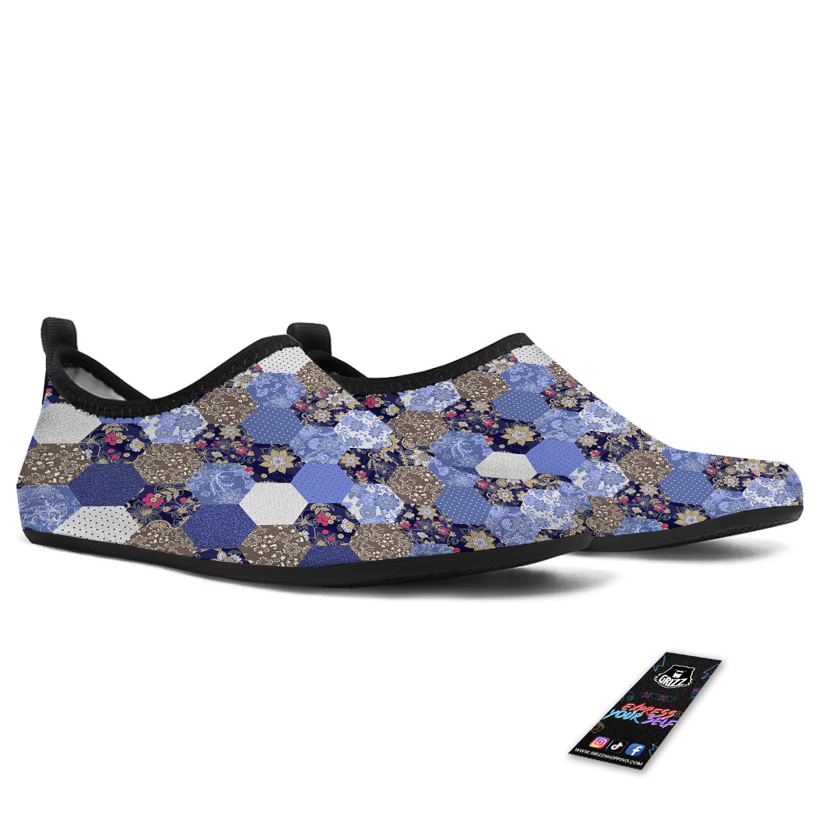 Patchwork Denim And Plaid Print Pattern Water Shoes-grizzshop