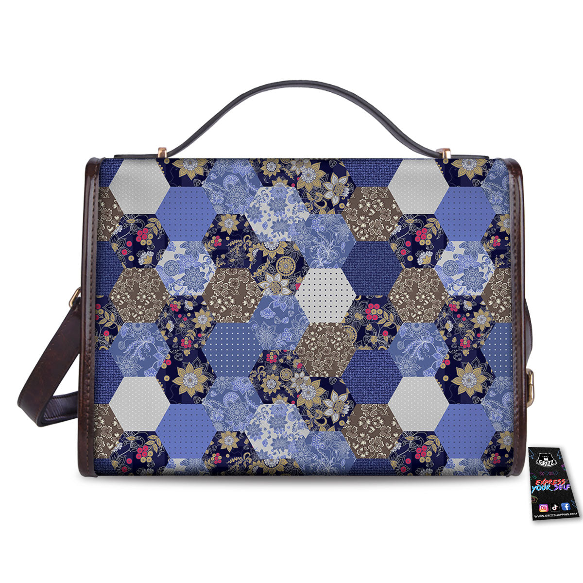 Patchwork Denim And Plaid Print Pattern Women's Satchel Bag-grizzshop