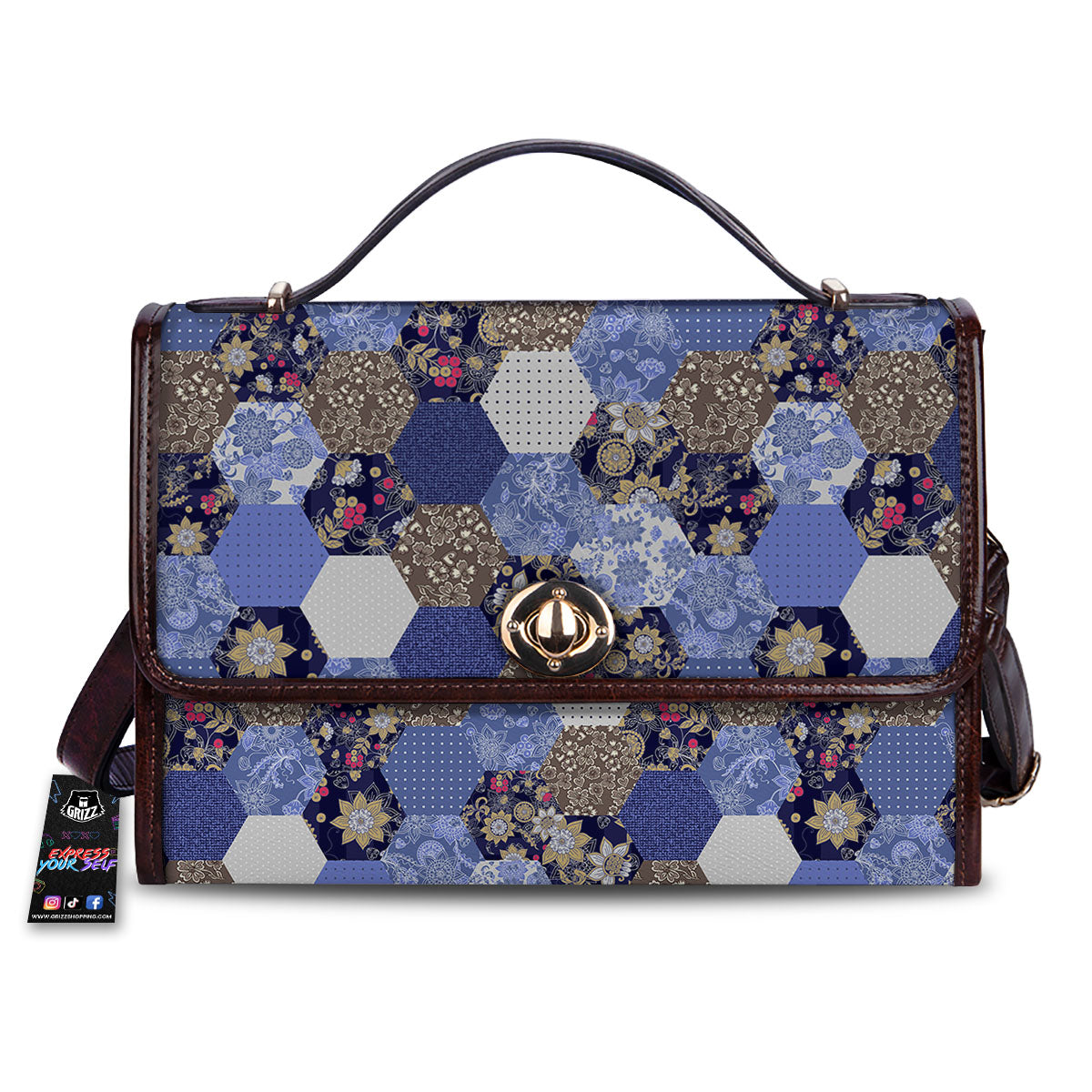 Patchwork Denim And Plaid Print Pattern Women's Satchel Bag-grizzshop