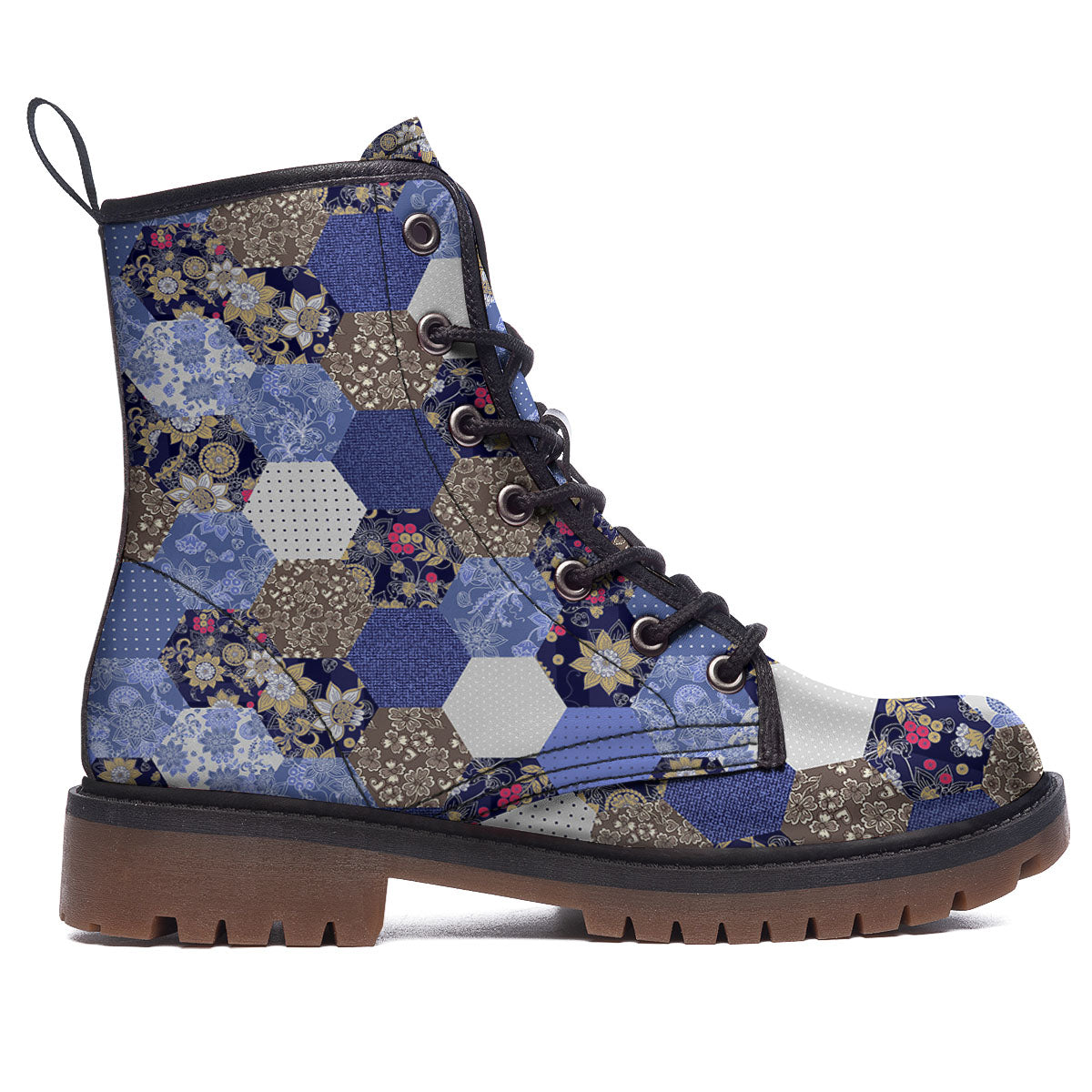 Patchwork Denim And Plaid Print Pattern Work Boots-grizzshop