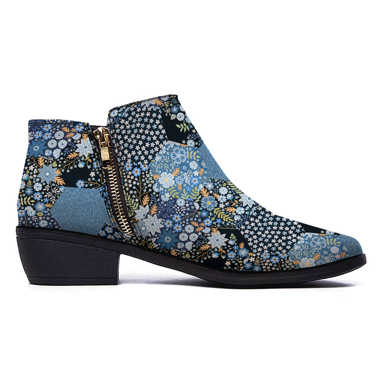 Patchwork Ethnic Floral Print Pattern Ankle Boots-grizzshop