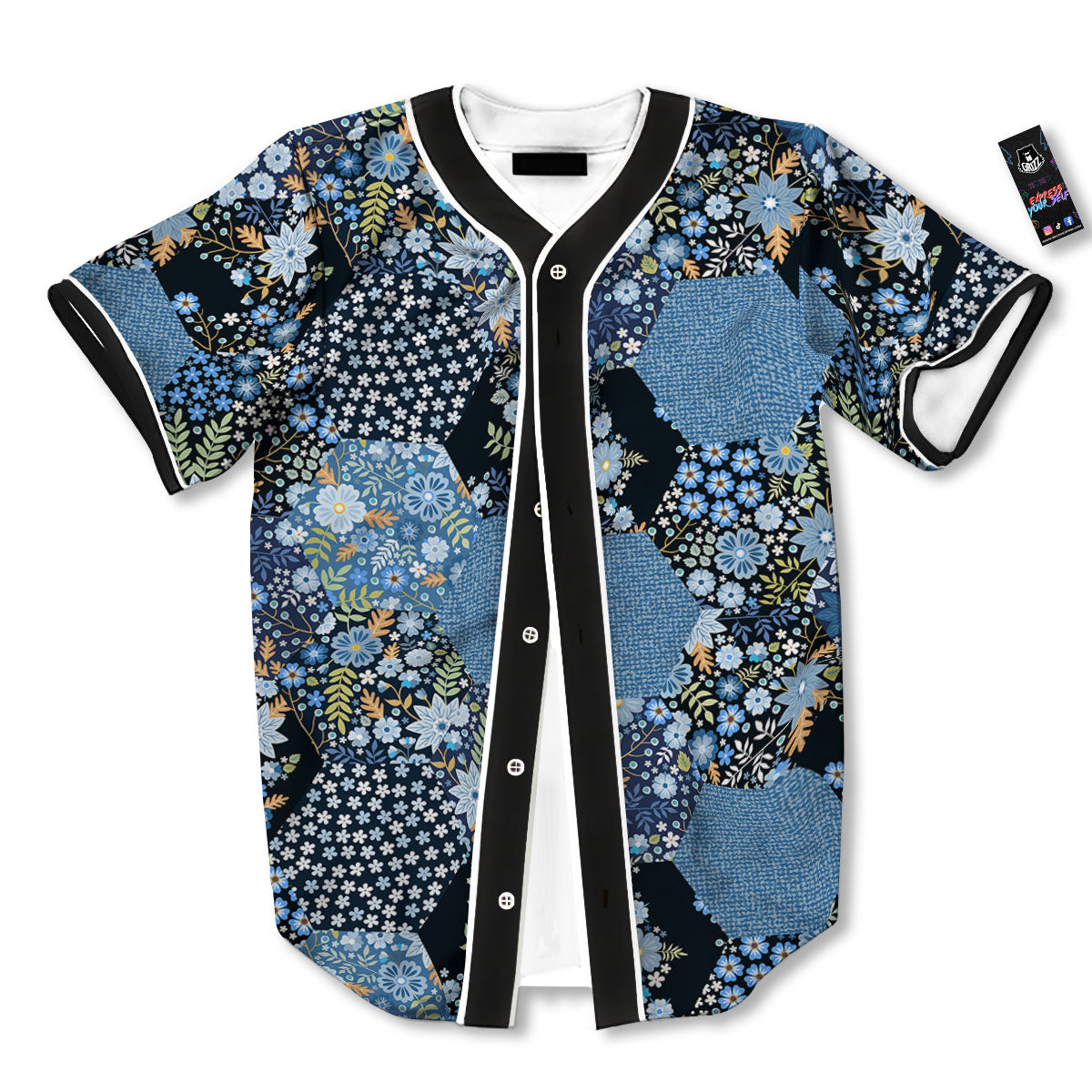 Patchwork Ethnic Floral Print Pattern Baseball Jersey-grizzshop