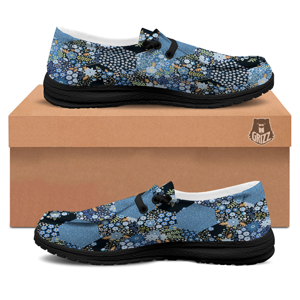 Patchwork Ethnic Floral Print Pattern Black Loafers-grizzshop