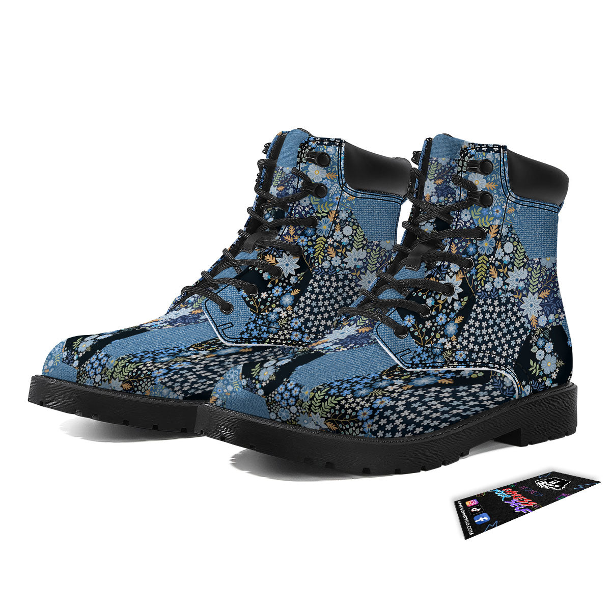 Patchwork Ethnic Floral Print Pattern Boots-grizzshop