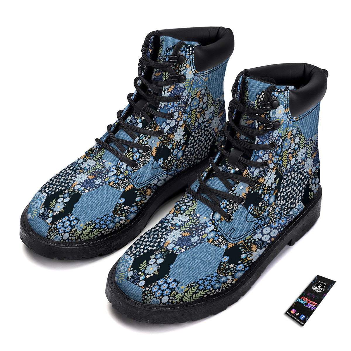 Patchwork Ethnic Floral Print Pattern Boots-grizzshop