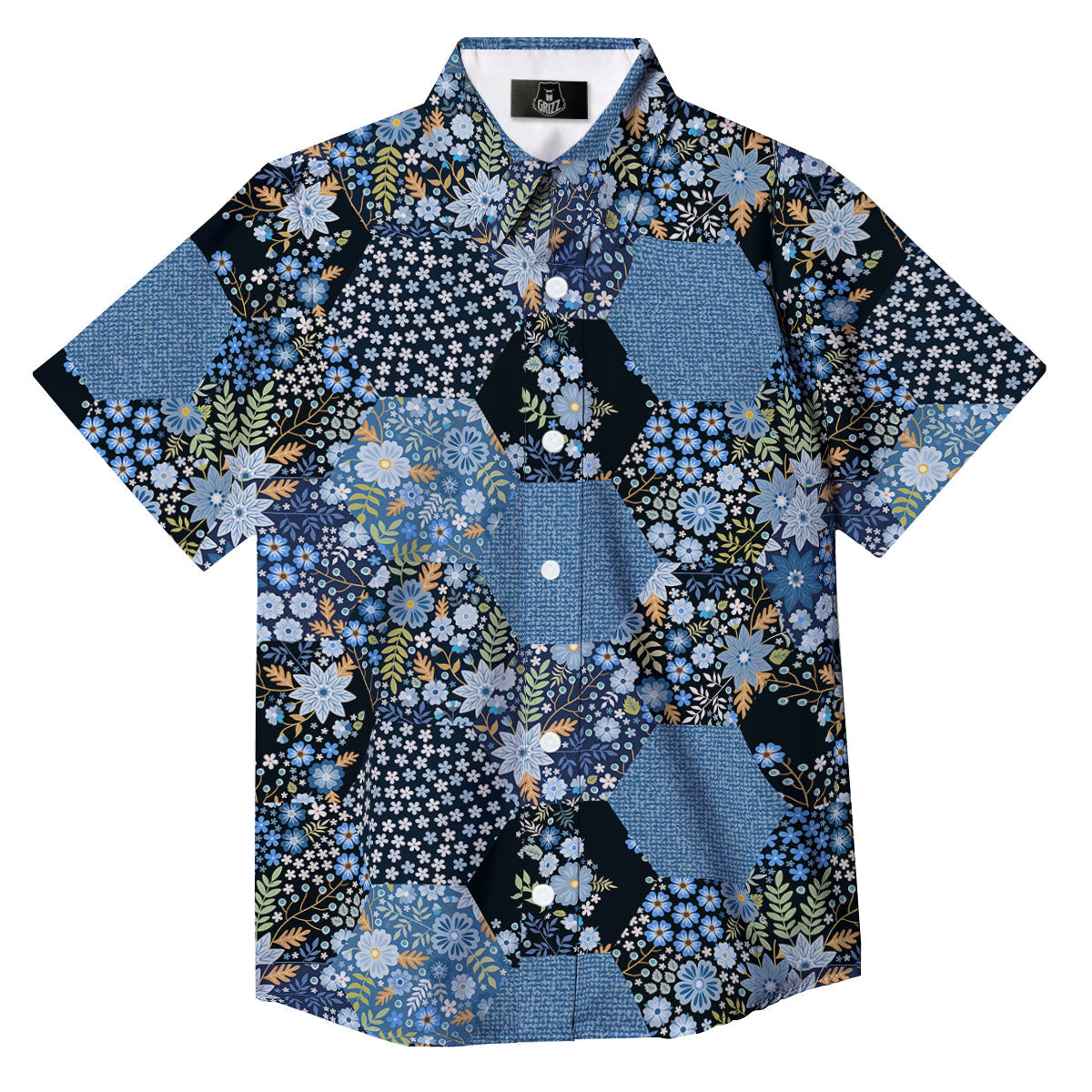 Patchwork Ethnic Floral Print Pattern Button Up Shirt-grizzshop