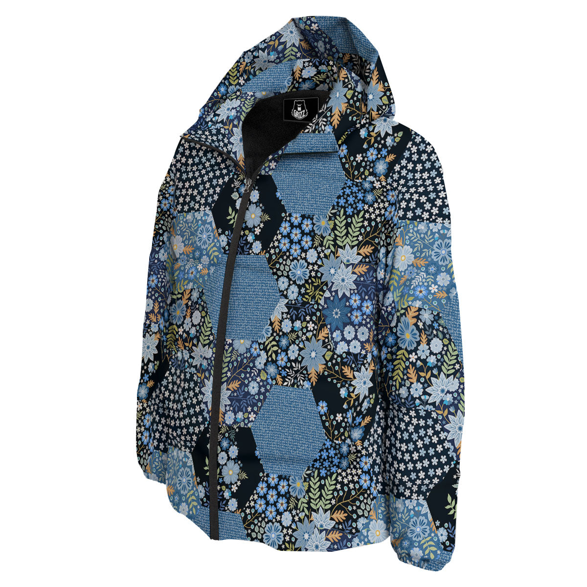 Patchwork Ethnic Floral Print Pattern Down Jacket-grizzshop