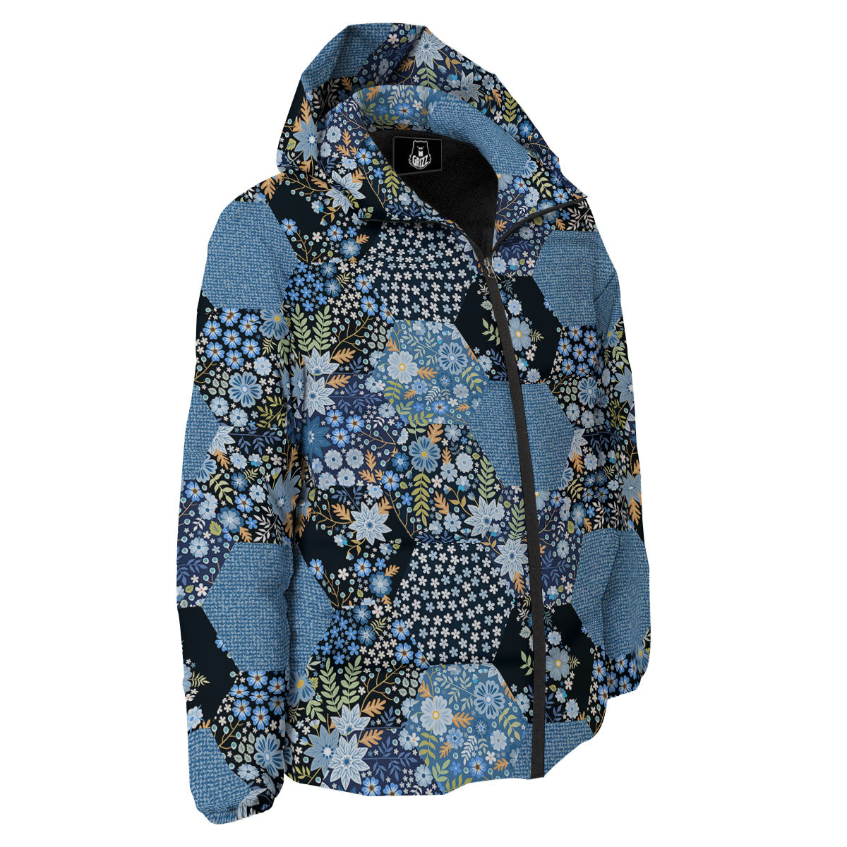Patchwork Ethnic Floral Print Pattern Down Jacket-grizzshop
