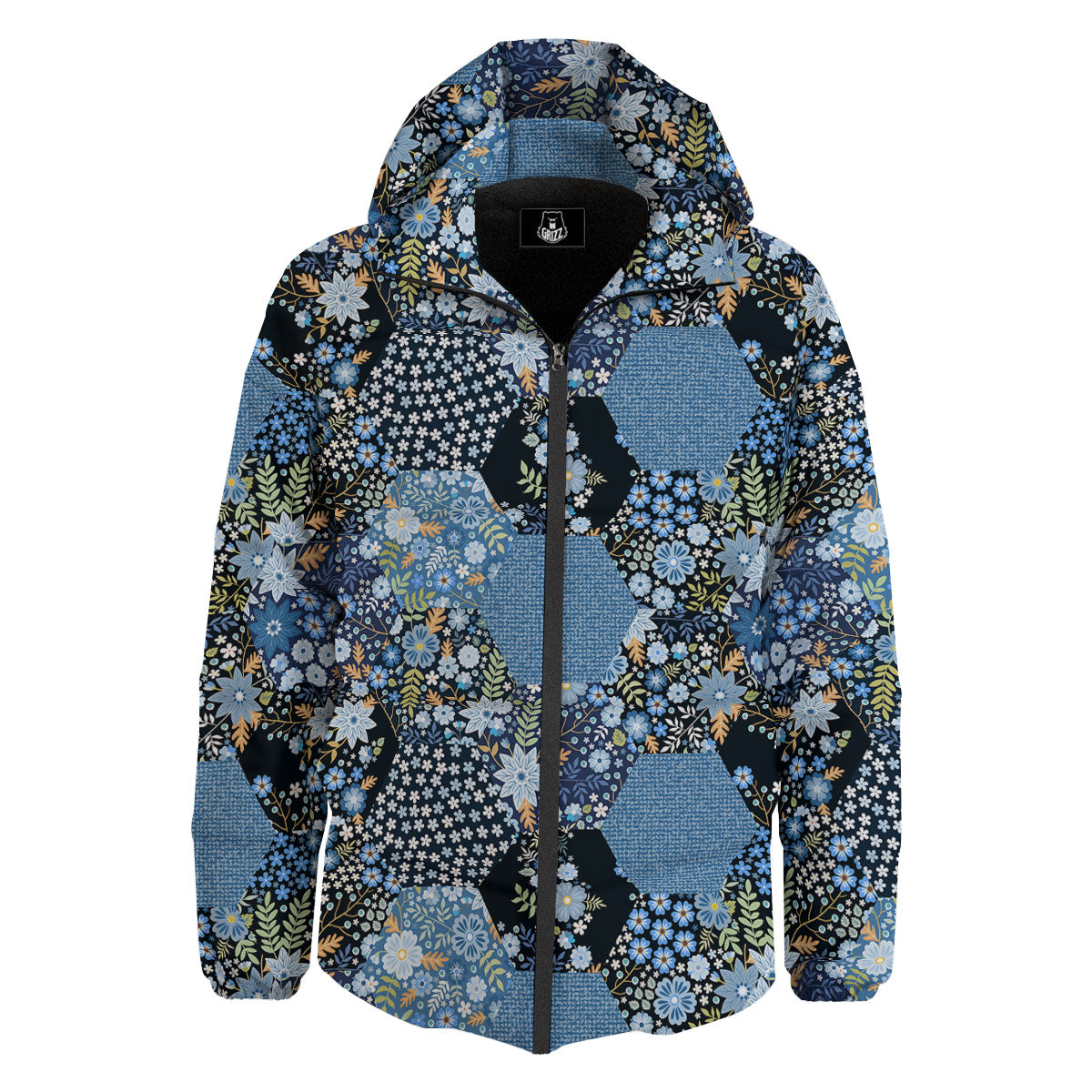 Patchwork Ethnic Floral Print Pattern Down Jacket-grizzshop