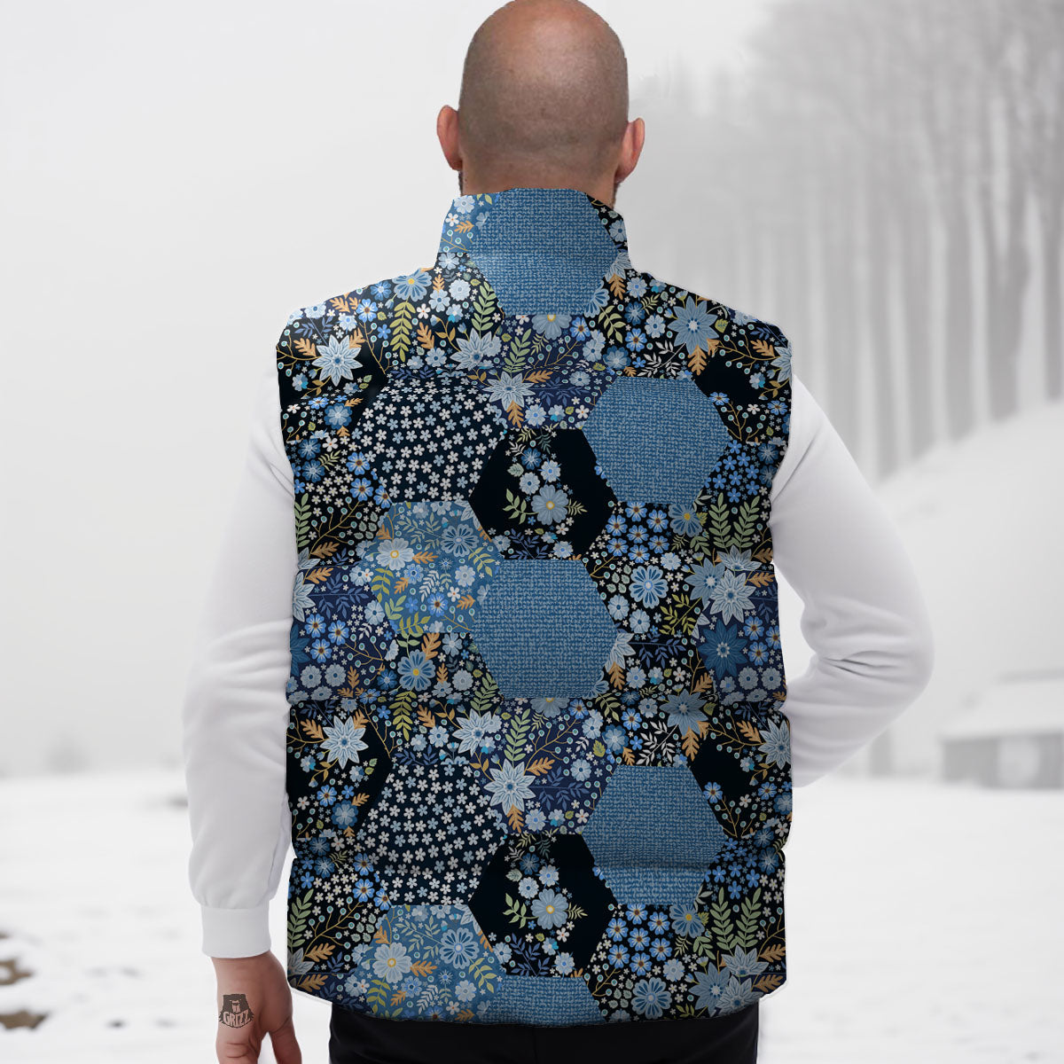 Patchwork Ethnic Floral Print Pattern Down Vest