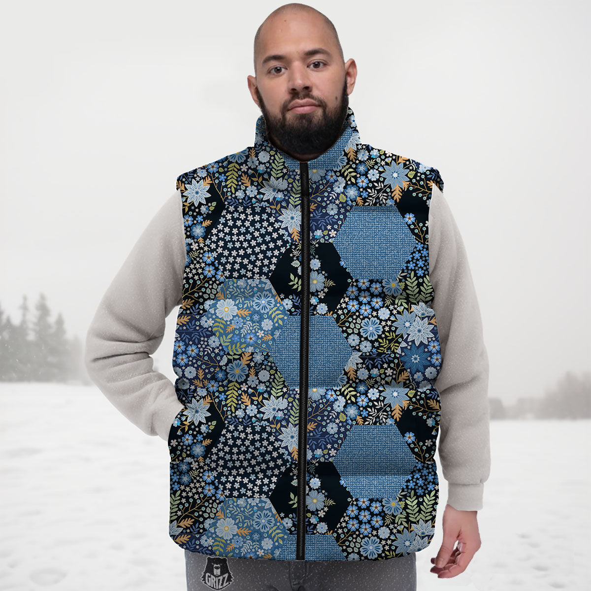 Patchwork Ethnic Floral Print Pattern Down Vest
