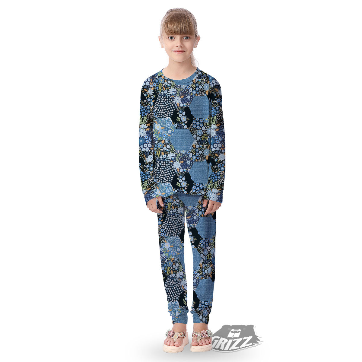 Patchwork Ethnic Floral Print Pattern Kid's Pajamas-grizzshop