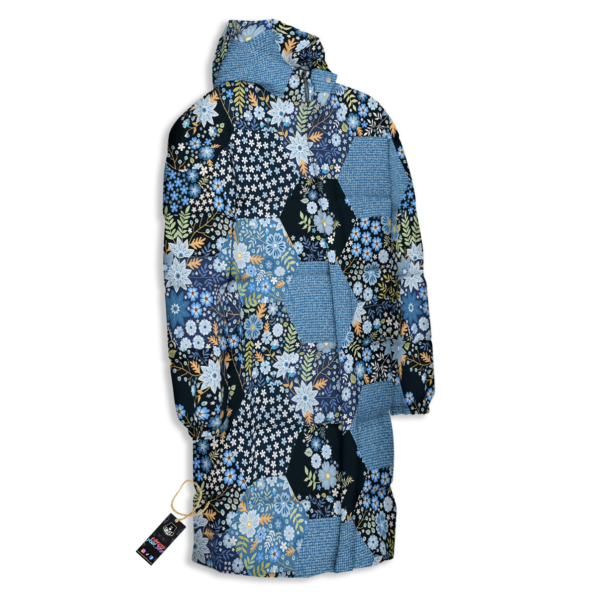 Patchwork Ethnic Floral Print Pattern Long Down Jacket-grizzshop