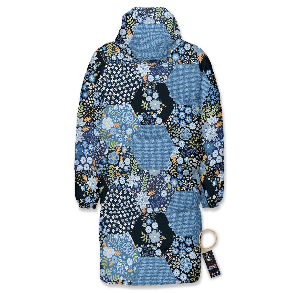 Patchwork Ethnic Floral Print Pattern Long Down Jacket-grizzshop