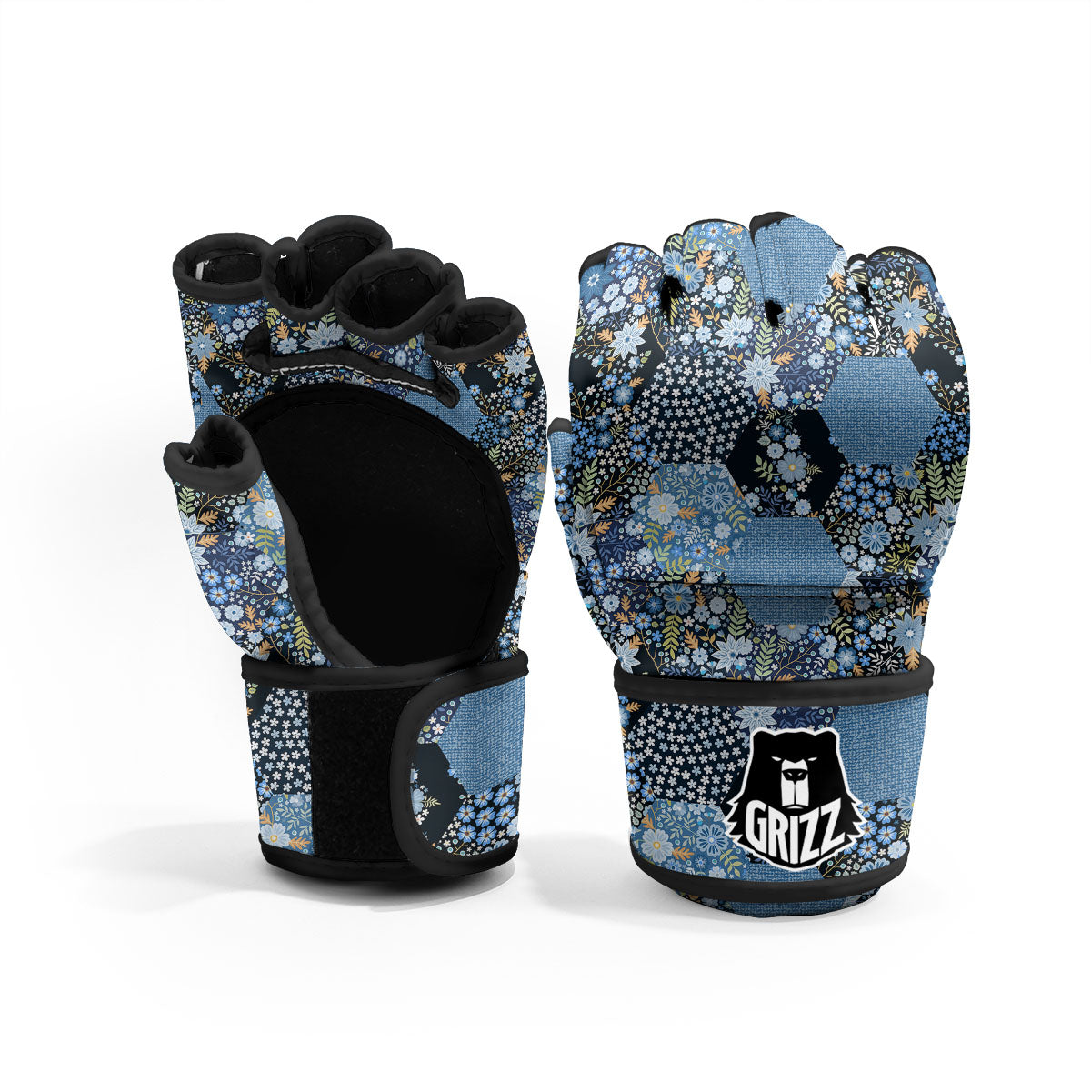 Patchwork Ethnic Floral Print Pattern MMA Gloves-grizzshop