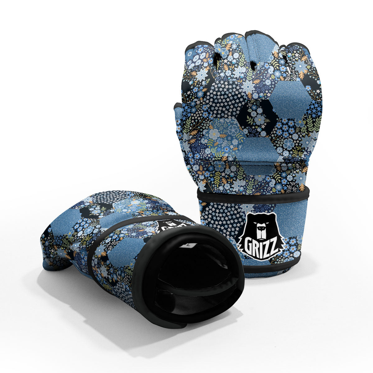 Patchwork Ethnic Floral Print Pattern MMA Gloves-grizzshop