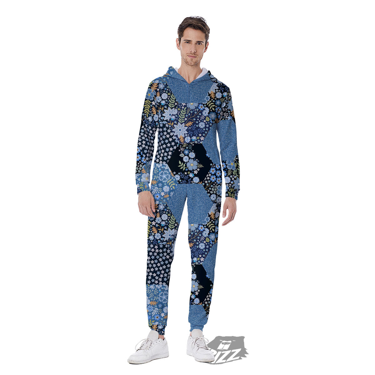 Patchwork Ethnic Floral Print Pattern Men's Jumpsuit-grizzshop