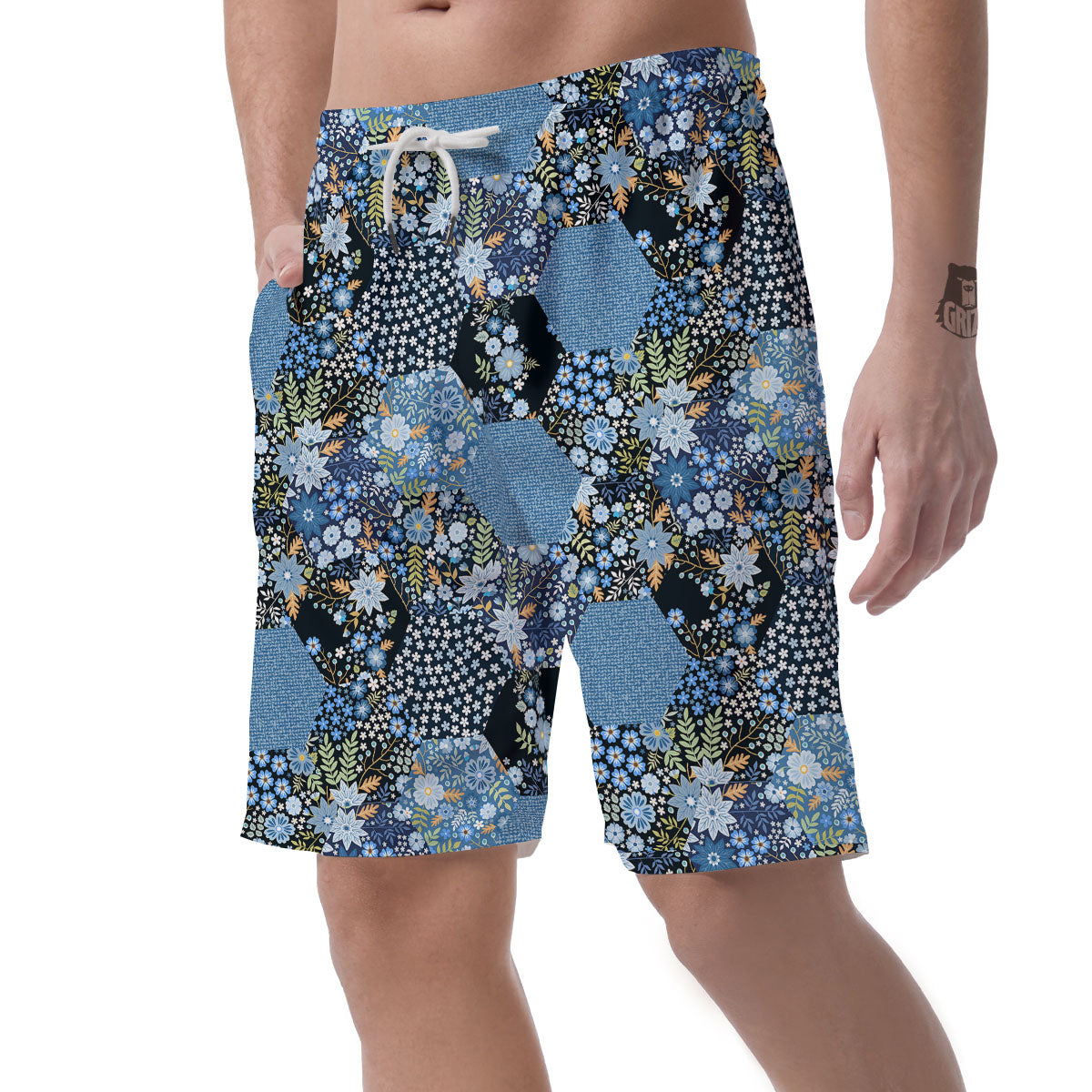 Patchwork Ethnic Floral Print Pattern Men's Shorts-grizzshop
