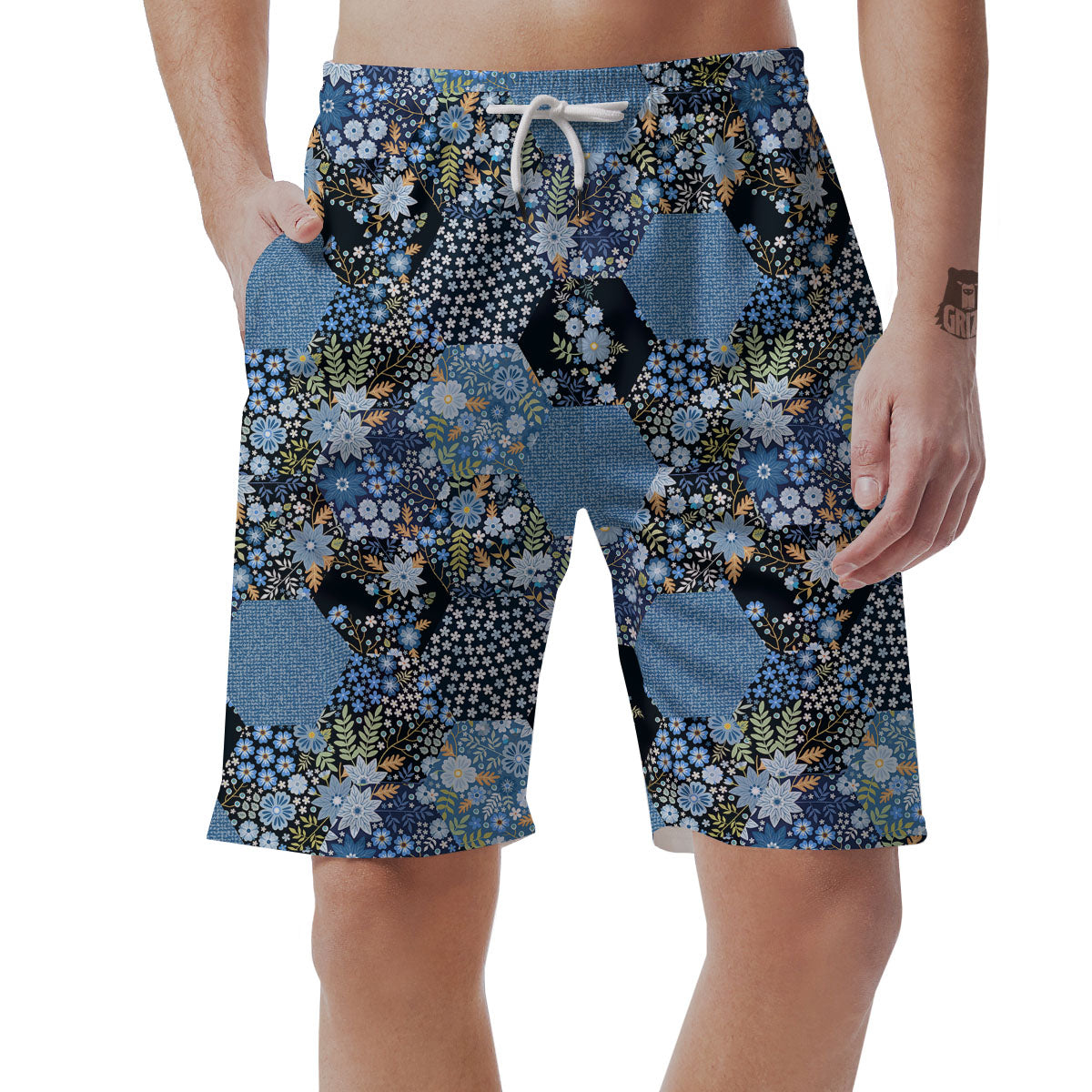 Patchwork Ethnic Floral Print Pattern Men's Shorts-grizzshop