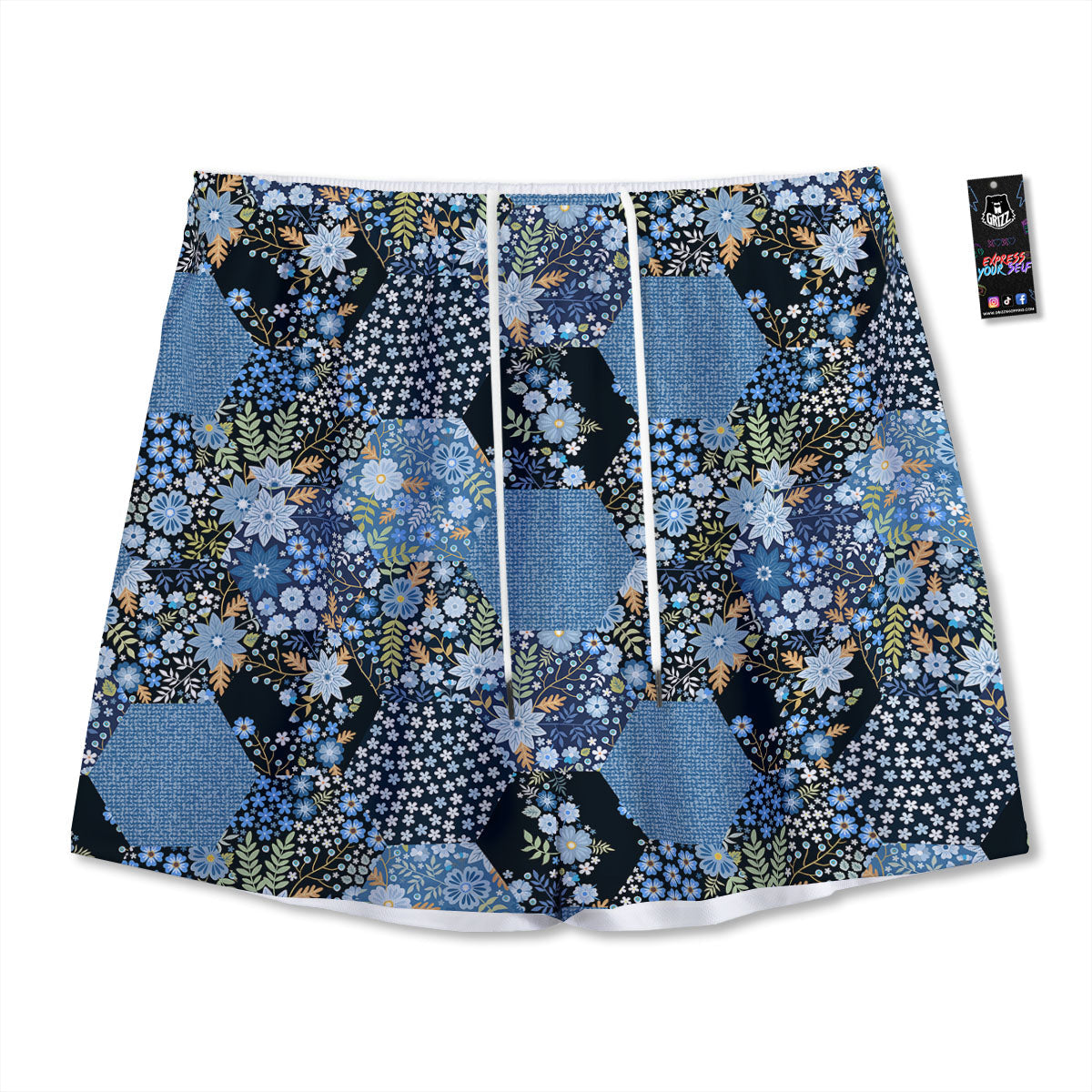 Patchwork Ethnic Floral Print Pattern Mesh Shorts