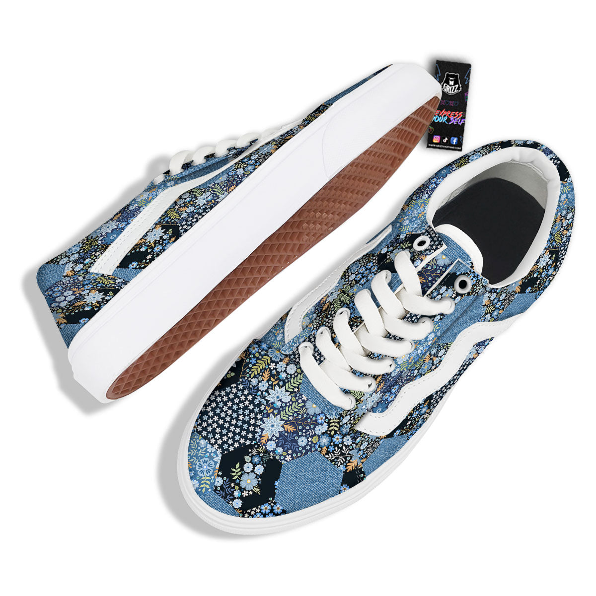 Patchwork Ethnic Floral Print Pattern Skate Shoes-grizzshop