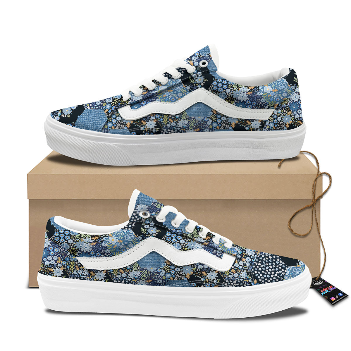Patchwork Ethnic Floral Print Pattern Skate Shoes-grizzshop