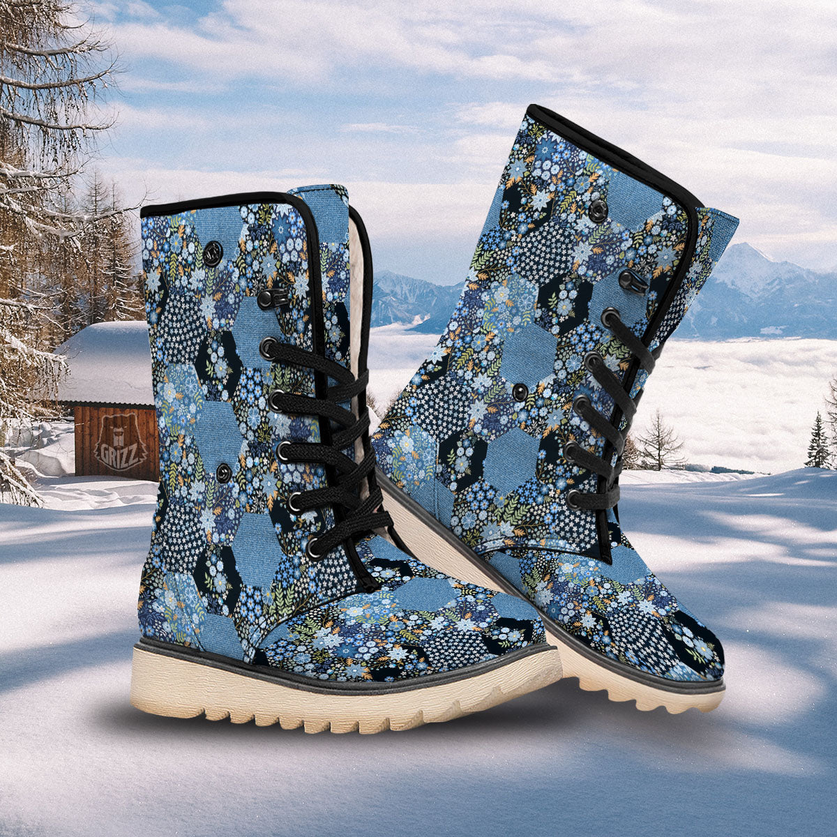 Patchwork Ethnic Floral Print Pattern Snow Boots-grizzshop