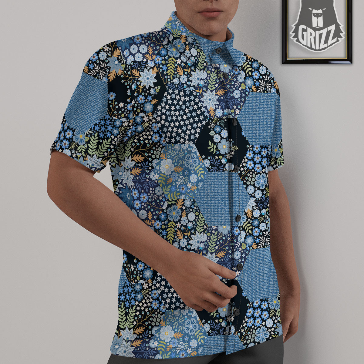 Patchwork Ethnic Floral Print Pattern Untucked Shirts-grizzshop