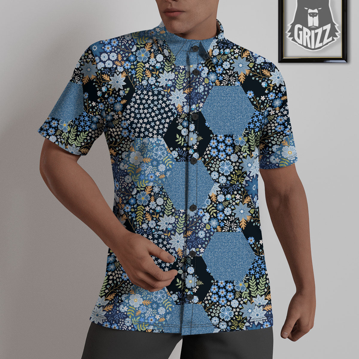 Patchwork Ethnic Floral Print Pattern Untucked Shirts-grizzshop
