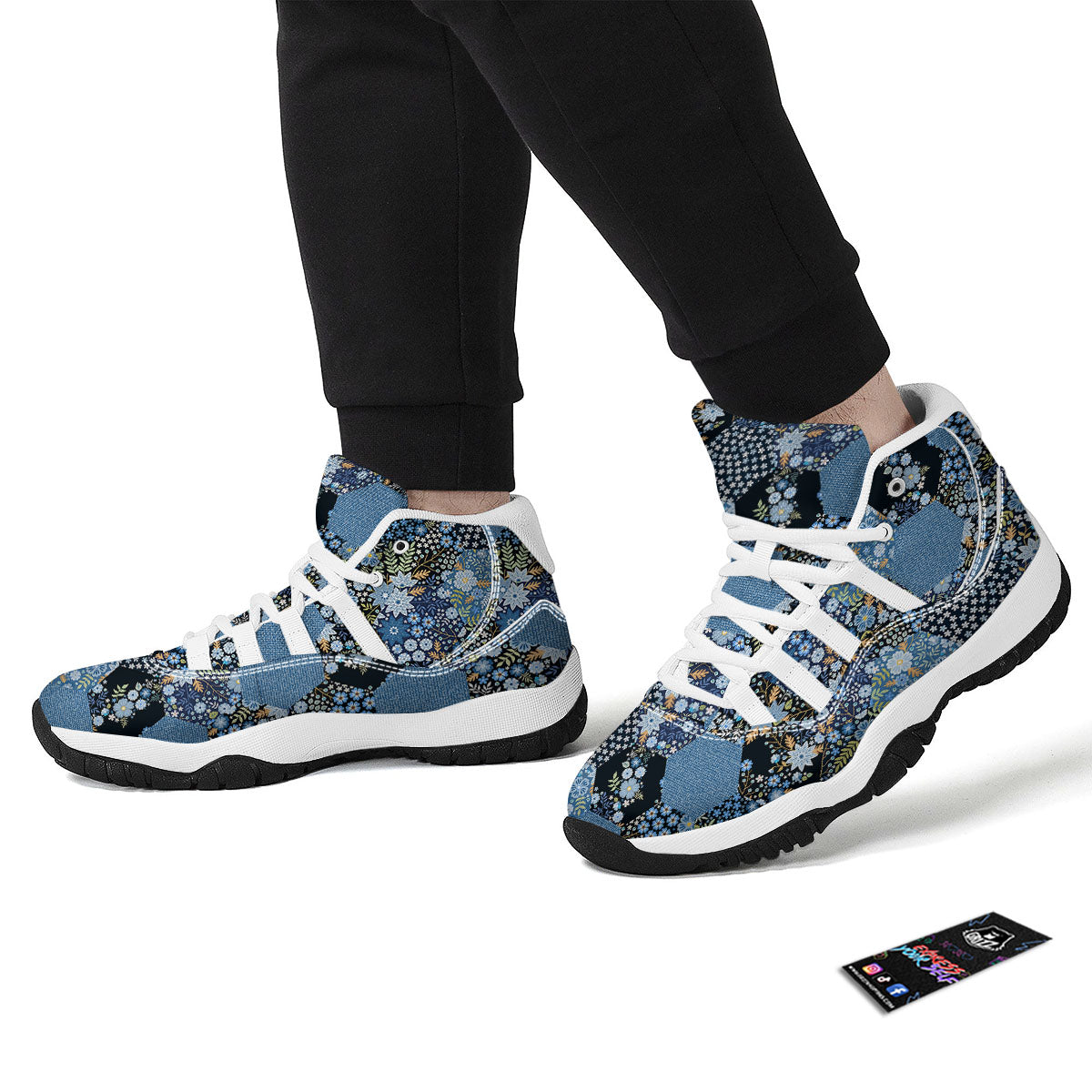 Patchwork Ethnic Floral Print Pattern White Bball Shoes-grizzshop