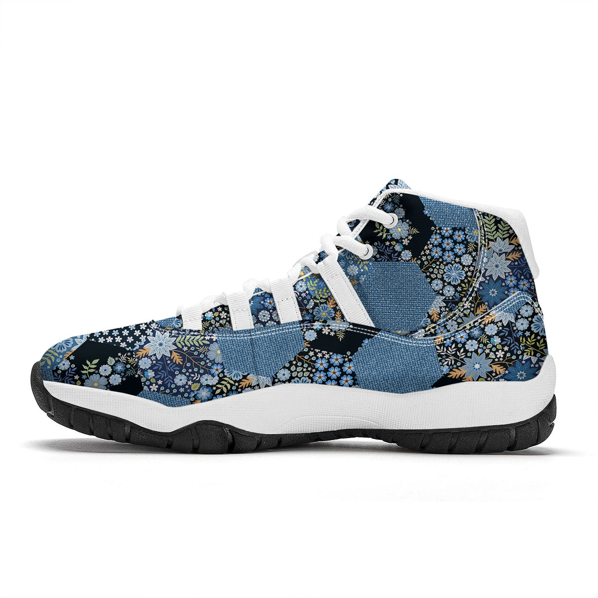 Patchwork Ethnic Floral Print Pattern White Bball Shoes-grizzshop