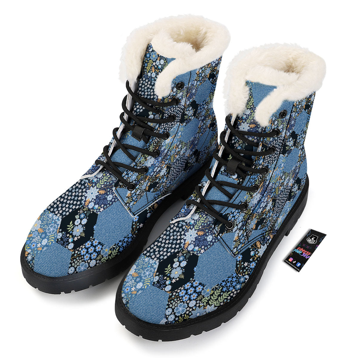 Patchwork Ethnic Floral Print Pattern Winter Boots-grizzshop