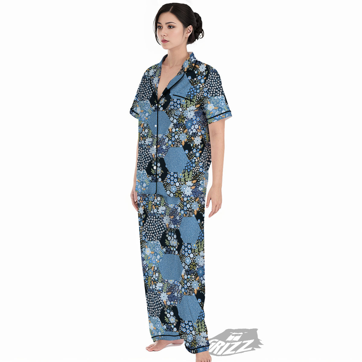 Patchwork Ethnic Floral Print Pattern Women's Pajamas Set-grizzshop