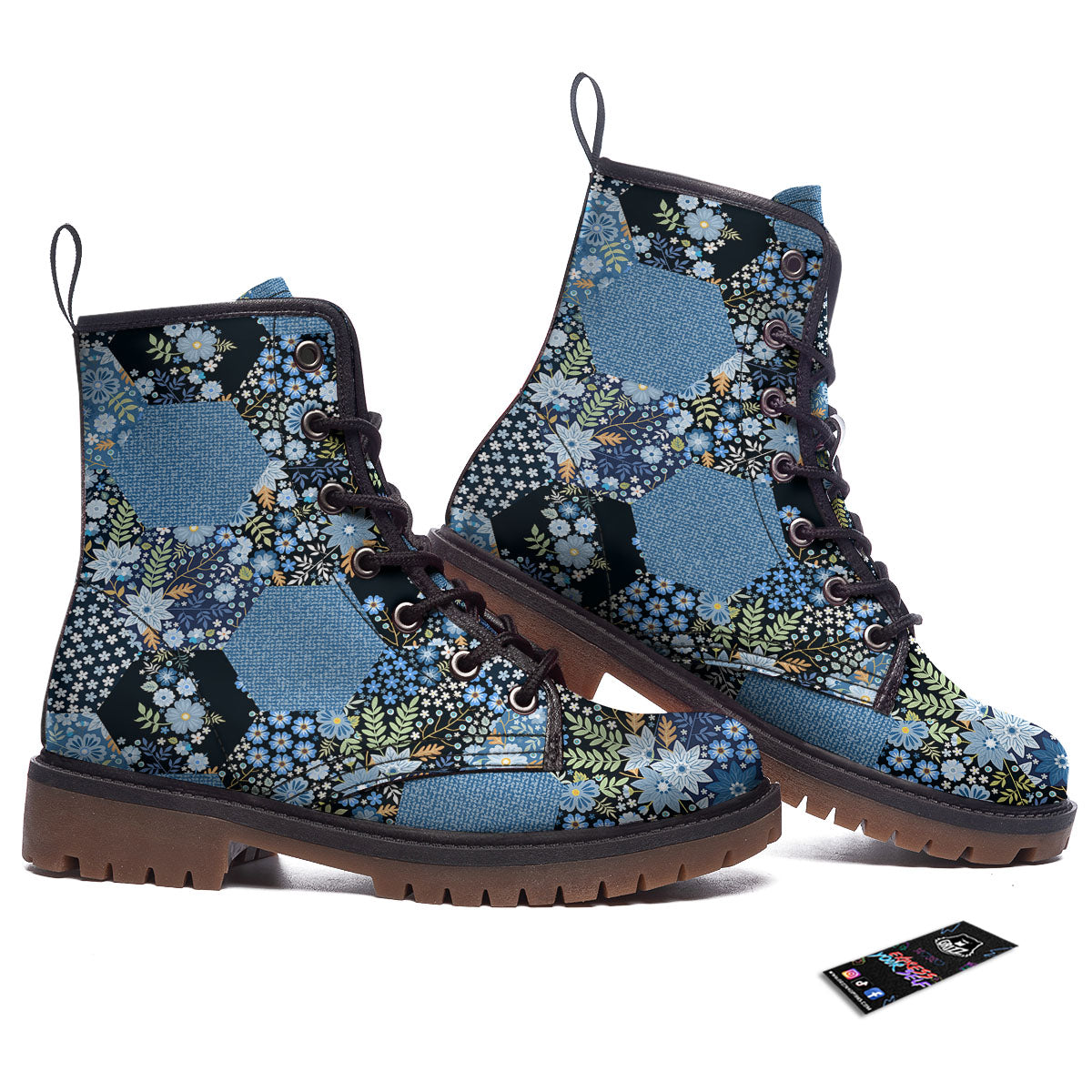 Patchwork Ethnic Floral Print Pattern Work Boots-grizzshop