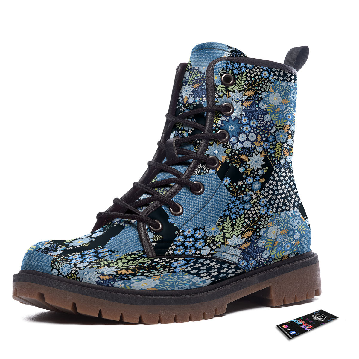 Patchwork Ethnic Floral Print Pattern Work Boots-grizzshop