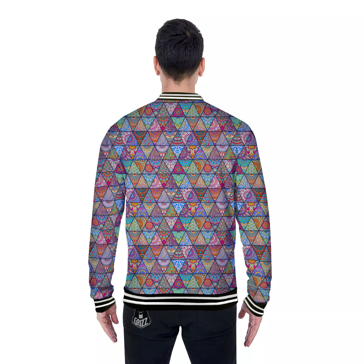Patchwork Ethnic Mandala Print Pattern Baseball Jacket-grizzshop